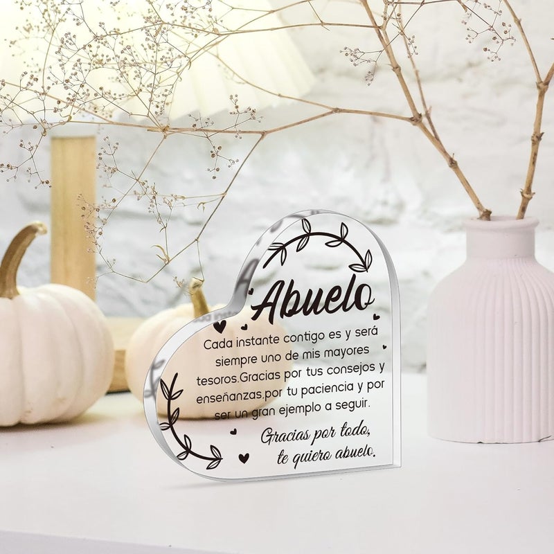 Yopyame Spanish Grandpa Acrylic Gifts - Regalos para Abuelo Heart Acrylic Plaque Ideas Keepsake Paperweights for Grandpa in Spanish Father's Day Christmas Gifts for Grandpa from Granddaughter Grandson - Image 4